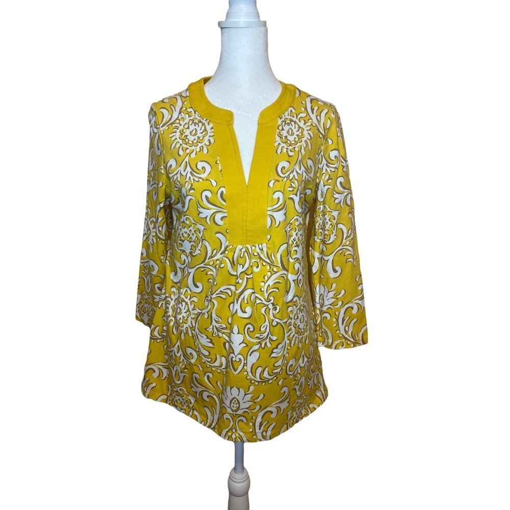 Charter Club Yellow 3/4 Sleeve V-Neck Tunic Sz M